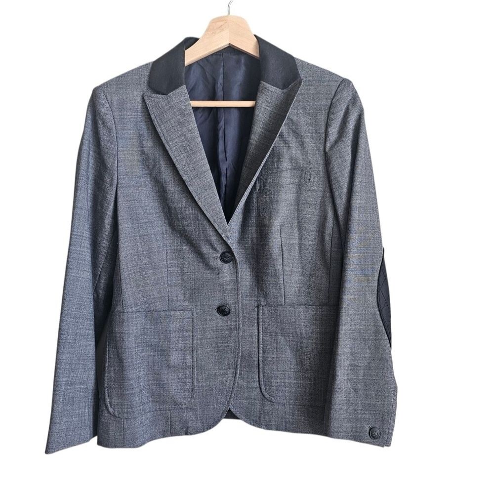 Rag & Bone Wool Women's Gray Work Career Blazer with Black Elbow Patches